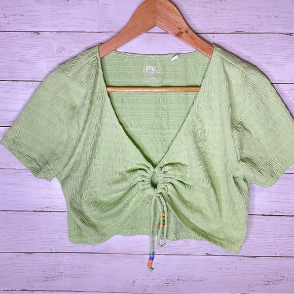 Pacsun PacCares Seedling Keyhole Baby Tee T-Shirt Seersucker Y2K Crop Top - Picture 2 of 5